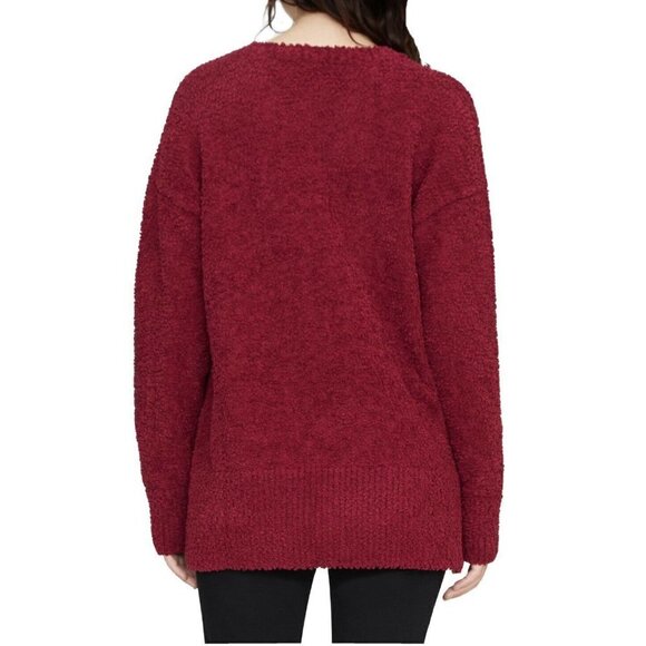 Sanctuary V-Neck Cozy Teddy Sweater In Red Garnet - Picture 2 of 7